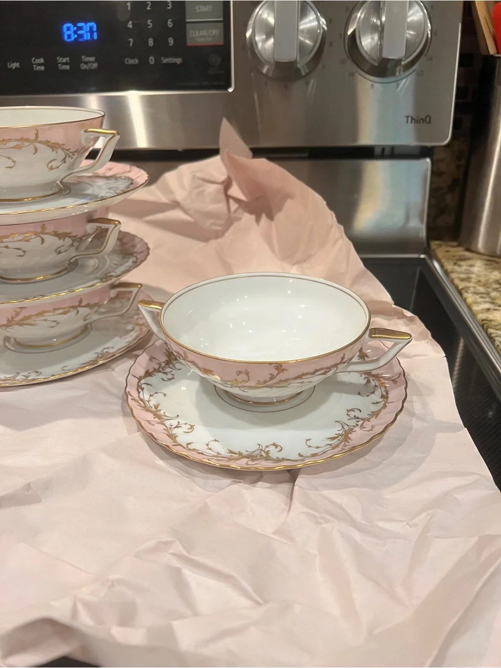 Royal Tettau Germany 1794 Elegance Rose Footed Cream Soup and Saucer Set of 4